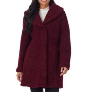 Cuddl Duds Curly Sherpa Shawl Collar Coat-Burgundy-Small-New with Tags